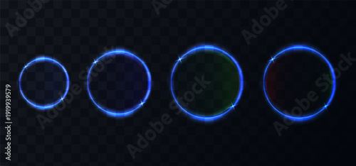 Abstract blue neon rings glowing in the dark, creating a futuristic and energetic light effect.