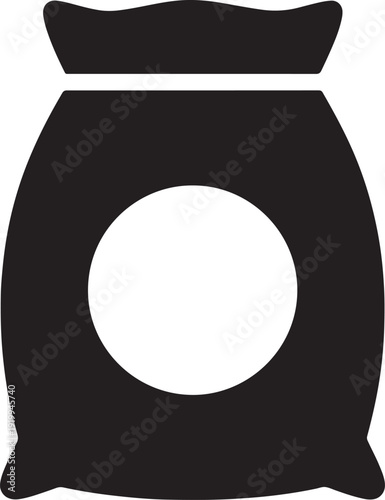 Simple black icon of a burlap sack representing agricultural products or bulk goods