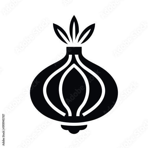 Onion With Bulb Shape And Sprouting Leaves Icon Vector Illustration