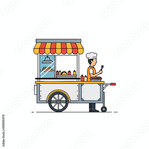 Modern Food Cart Vendor Serving Fresh Snacks at Outdoor Market