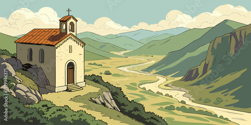 Gemini said

Ancient stone church architecture with a medieval tower stands nestled in a scenic mountain village landscape under a clear summer sky in the European Alps