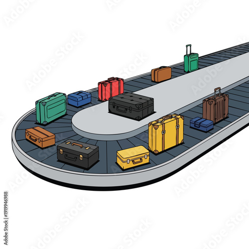 Colorful Suitcases and Bags on a Conveyor Belt at an Airport Security Checkpoint