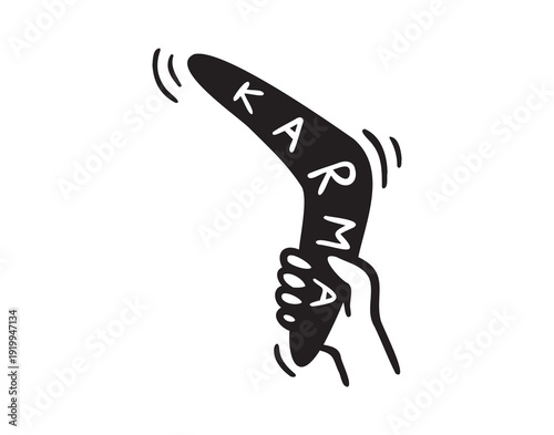 Karma boomerang and karma concept doodle hand drawn icon social media. Outline drawing karma line clipart symbol