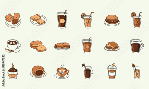 Premium Cafe  Bakery Color Icon Set - 18 Aesthetic Food  Beverage Graphics for Coffee Shop Menus, Breakfast Blogs, Burger Shop Branding  Drink Apps