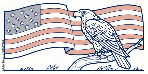 Gemini said

An isolated vector illustration of a wild American eagle flying with a flag, featuring a black silhouette wing and sharp beak drawing of the majestic bird