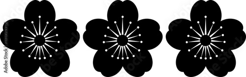 Japanese sakura cherry blossom flower silhouettes set isolated on white background for spring nature floral oriental zen culture vector design