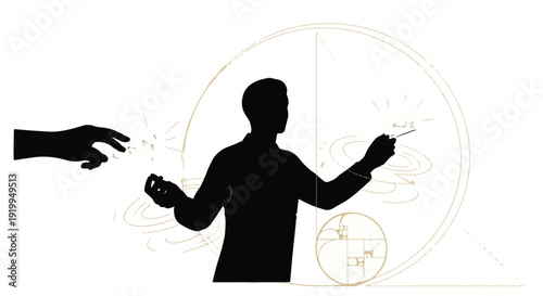 Silhouette of man receiving ideas from another person