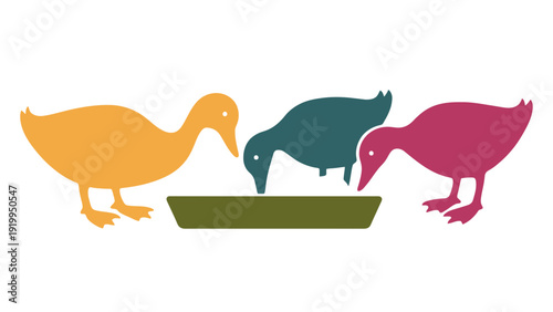 Duck colorful silhouette illustration with eggs in a green tray