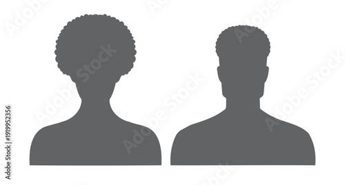 Silhouette male and female heads. People profile avatars, anonymous faces portraits, black silhouette unknown faceless set