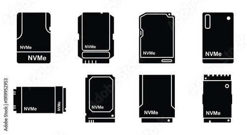 Black and white illustrations of various nvme solid state drive forms