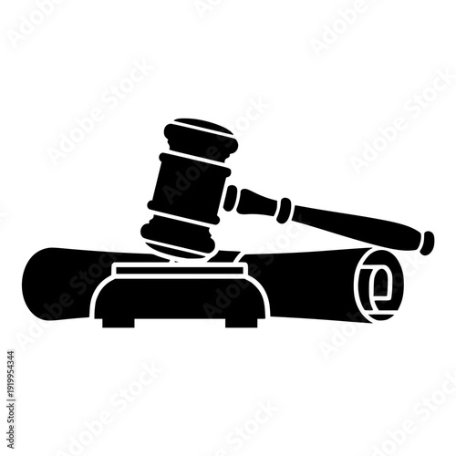 Gavel and Legal Scroll Black Silhouette Representing 5th Amendment Due Process