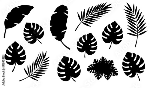 Hand Drawn Green Leaf Icon Set with Botanical Foliage Elements on White Background