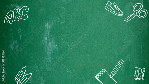 Green Chalkboard Background With School Supply Doodles
