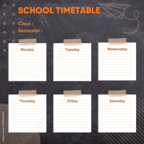 Weekly School Timetable On Black Chalkboard Background
