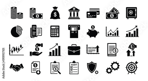 Financial icons representing money investment banking and economic growth