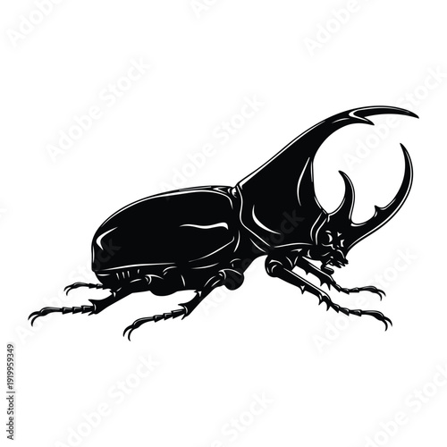 Dynastinae male rhinoceros beetle icon Silhouette vector black on a white background