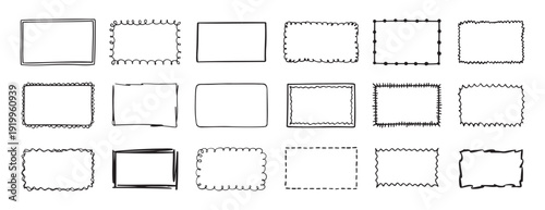 rectangular frames. doodle hand drawn borders set. decoration elements