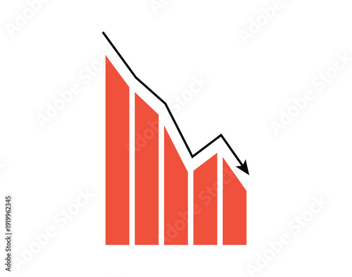 down simple arrow, finance loss analysis icon. Red chart, dynamics of decline. negative statistical simple infographic element