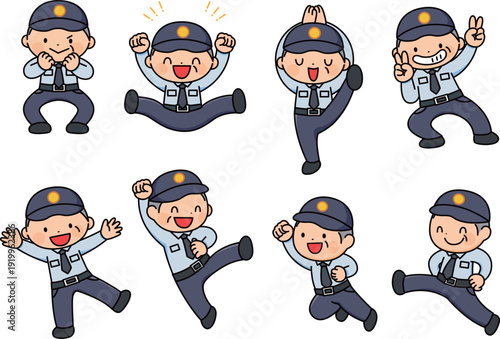 男性警備員のイラストセット(おじいさん)