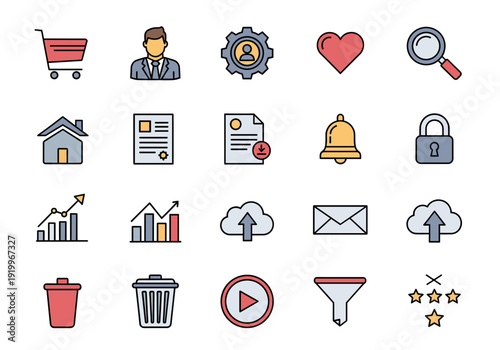 A clean, minimalist illustration of a red trash can and stacked boxes, ideal for concepts of waste management, recycling, or digital resource deletion