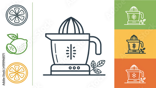 Modern abstract style juicer vector icon for healthy food and drink concepts.