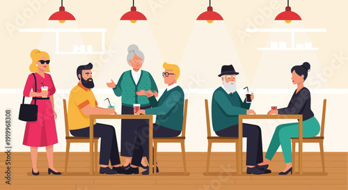 people cafe scene, friends and family meeting, social gathering