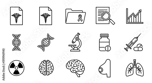 Collection of Medical and Scientific Icons Representing Various Health Concepts.