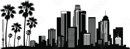 Los Angeles skyline silhouette with palm trees vector illustration, flat vector design