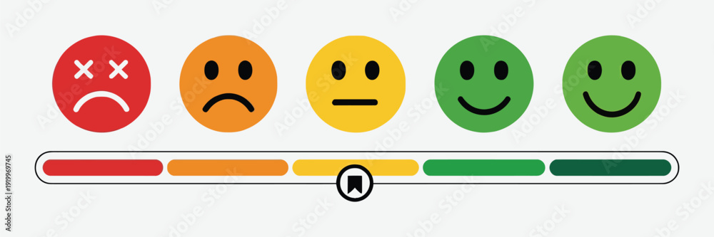 Ταπετσαρία Colorful Feedback Scale with Five Emoticons from Sad to Happy and Rating Slider,
