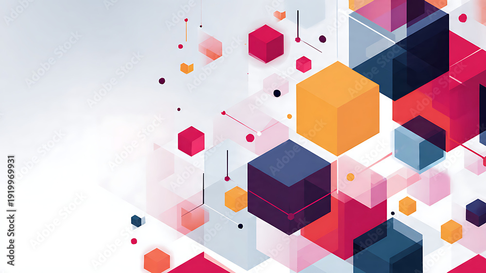 Fototapeta premium Abstract Geometric Network with Colorful Cubes and Connecting Lines