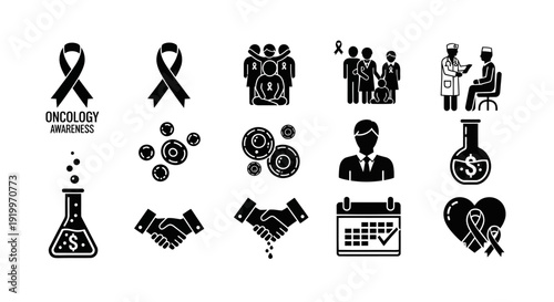 Black icons representing various charity and fundraising concepts.