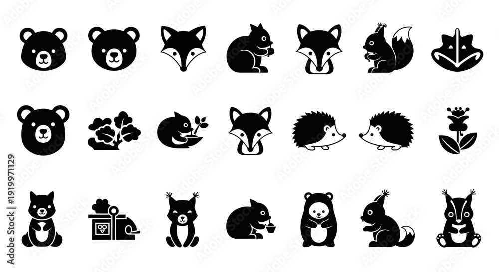 Fototapeta premium Collection of Various Woodland Animal Silhouettes.