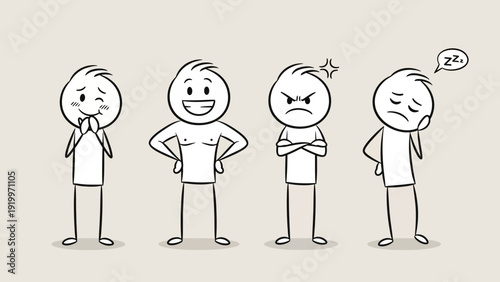 Cartoon Characters Showing Different Emotions and Facial Expressions.