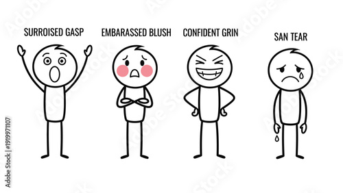 Cartoon Characters Showing Different Facial Expressions.