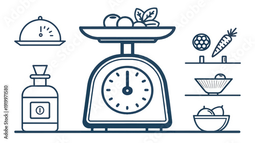 Stylish Kitchen Scale Vector Graphic for Baking, Cooking, and Ingredient Measurement