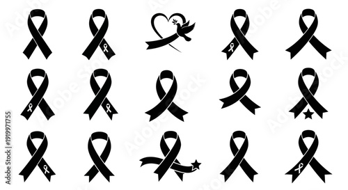Black ribbon symbols for mourning and awareness.