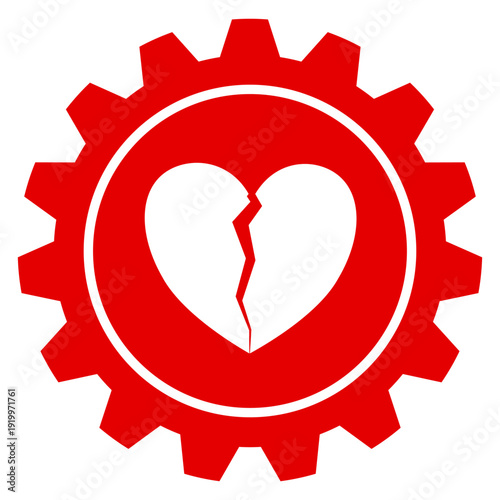 Rotes Zahnrad Einstellungen Symbol mit gebrochenem Herz für Liebeskummer Trennung und emotionale Probleme Vektor Illustration transparent png