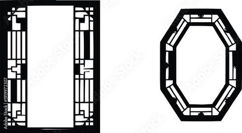 The image features two distinct graphical elements side by side, both framed and designed in a monochromatic style against a clean