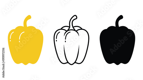 Pepper colorful illustration set including yellow, line, and black silhouettes