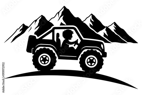 Rugged off-road vehicle emblem showcasing mountain adventure and exploration
