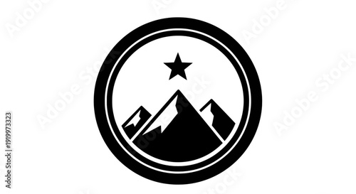 Mountain and star symbol within a circular border design