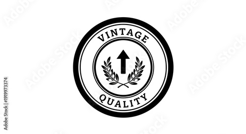 Vintage quality emblem featuring upward arrows and bold typography