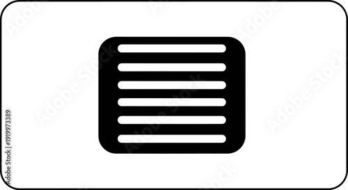 Black and white icon of a document with horizontal lines representing text