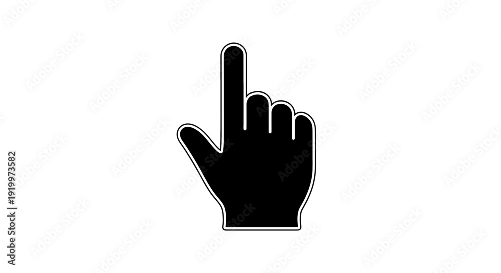 Obraz premium Black silhouette of an index finger pointing upwards against a white background