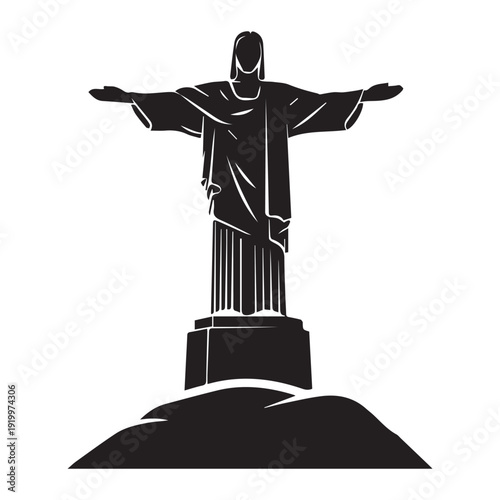 Christ the Redeemer statue in Rio de Janeiro, Brazil icon Silhouette vector black on a white background
