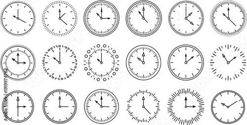 Outline Clock Icons with Subtle Details