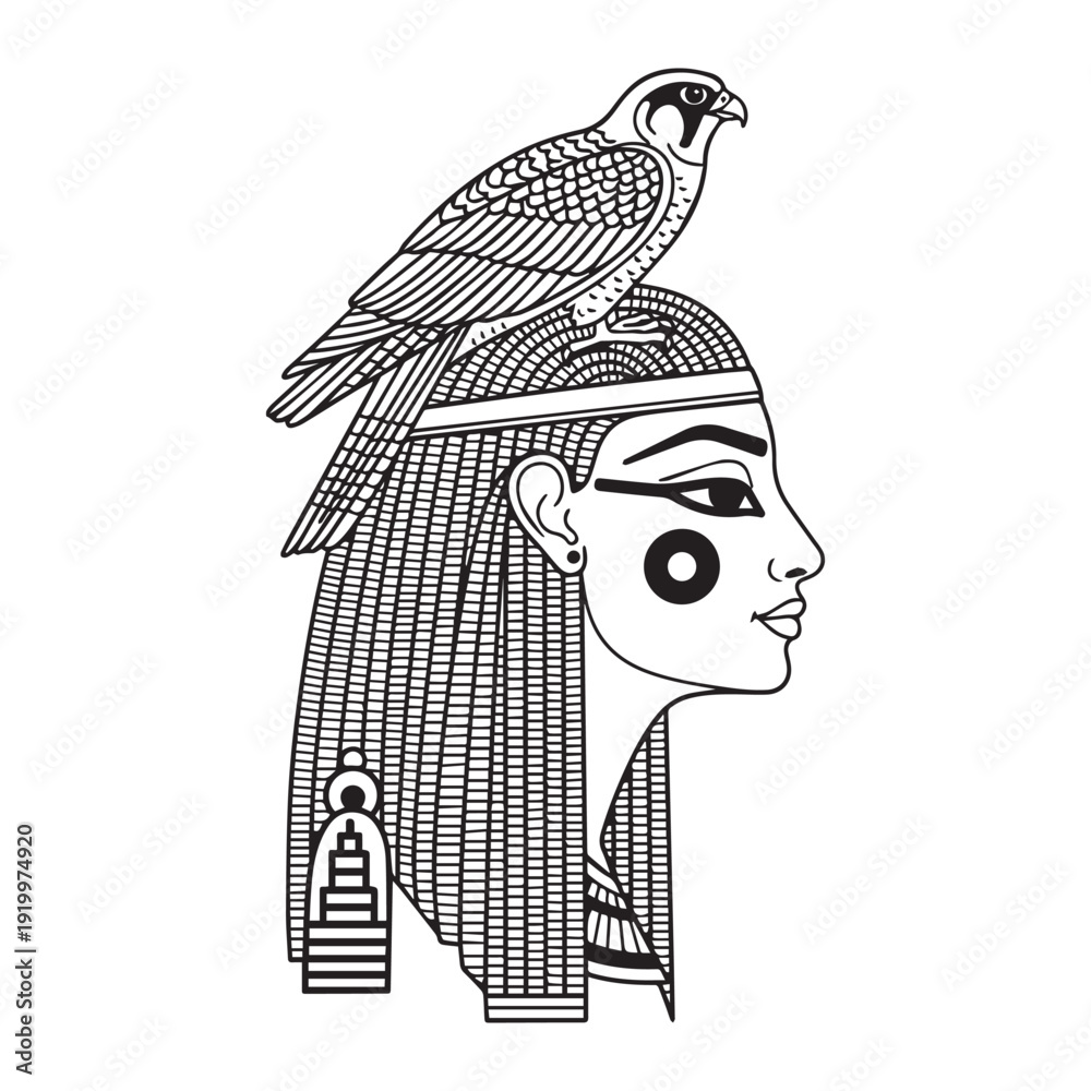 Ταπετσαρία Ancient Egyptian Nefertari Goddes Queen head with Chukar and snake icon Silhouet