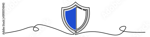 Editable continuous one line drawing shield vector for security software. Ideal for symbolizing cyber protection, internet safety, and data privacy.