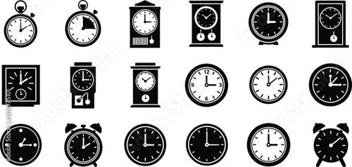 Diverse Black Clock Icons Set