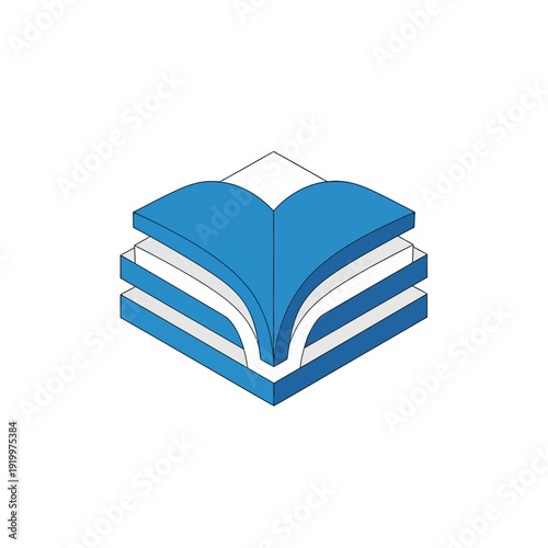 Stack of Open Books with Blue Covers and White Pages.